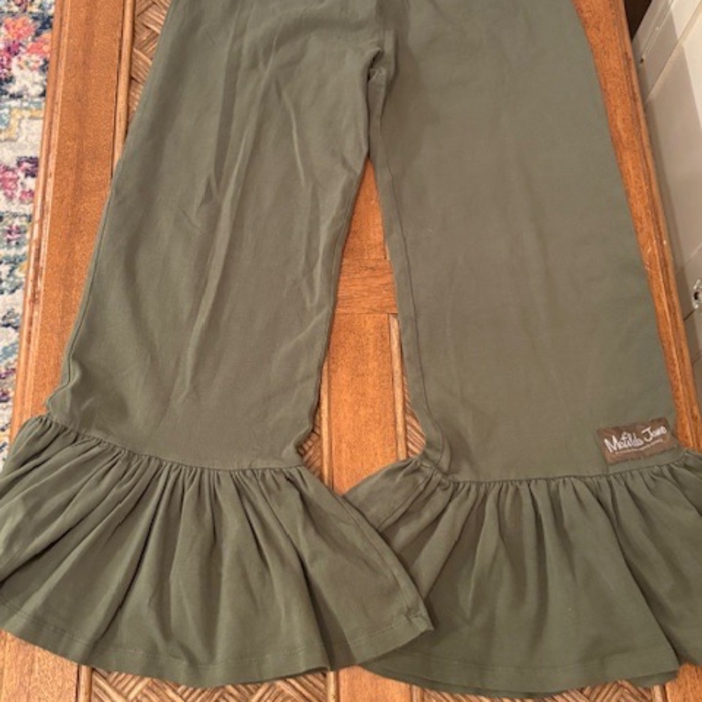 Women’s Matilda Jane Olive Green Wide Leg Ruffle Pants Size XS